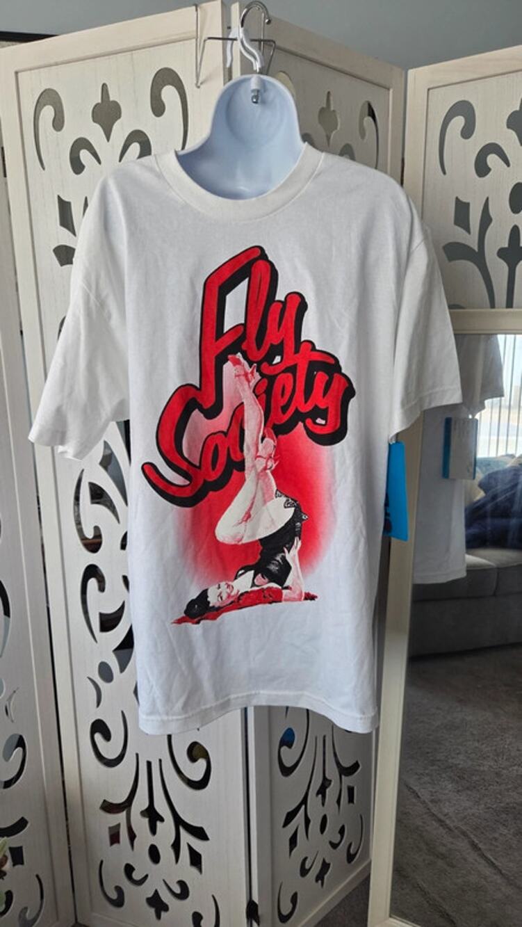 Fly Society Graphic T Shirt Pinup Girl Red White Streetwear Tee Mens Large NWOT